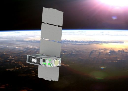  Künstlerische Darstellung des CUTE-Satelliten im Flug