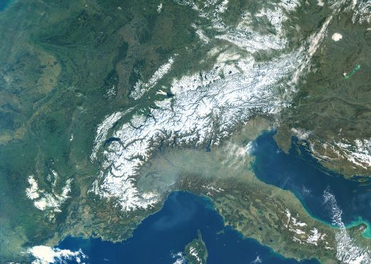 Ein Blick auf die Alpen, eingefangen von Copernicus Sentinel 3-A