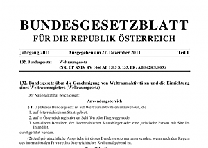 Gesetzblatt nationales Weltraumrecht Österreich