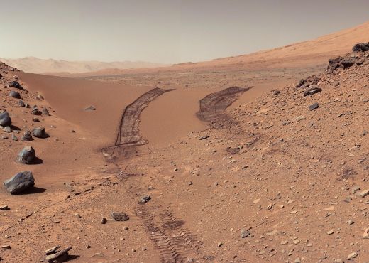 Landscape on Mars taken by NASA's Curiosity rover after crossing a dune.