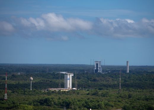 Vega launch zone for Vega and Vega-C, and Ariane 6 (background right) launch zone at Europe's Spaceport in Kourou, French Guiana