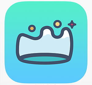 Das App logo sieht aus wie eine hellblaue Krone, die auch als GletscherEis gelesen werden kann. 