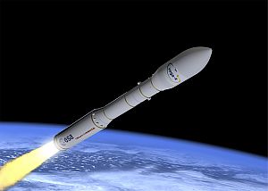 Künstlerische Darstellung der Vega Rakete im Weltall