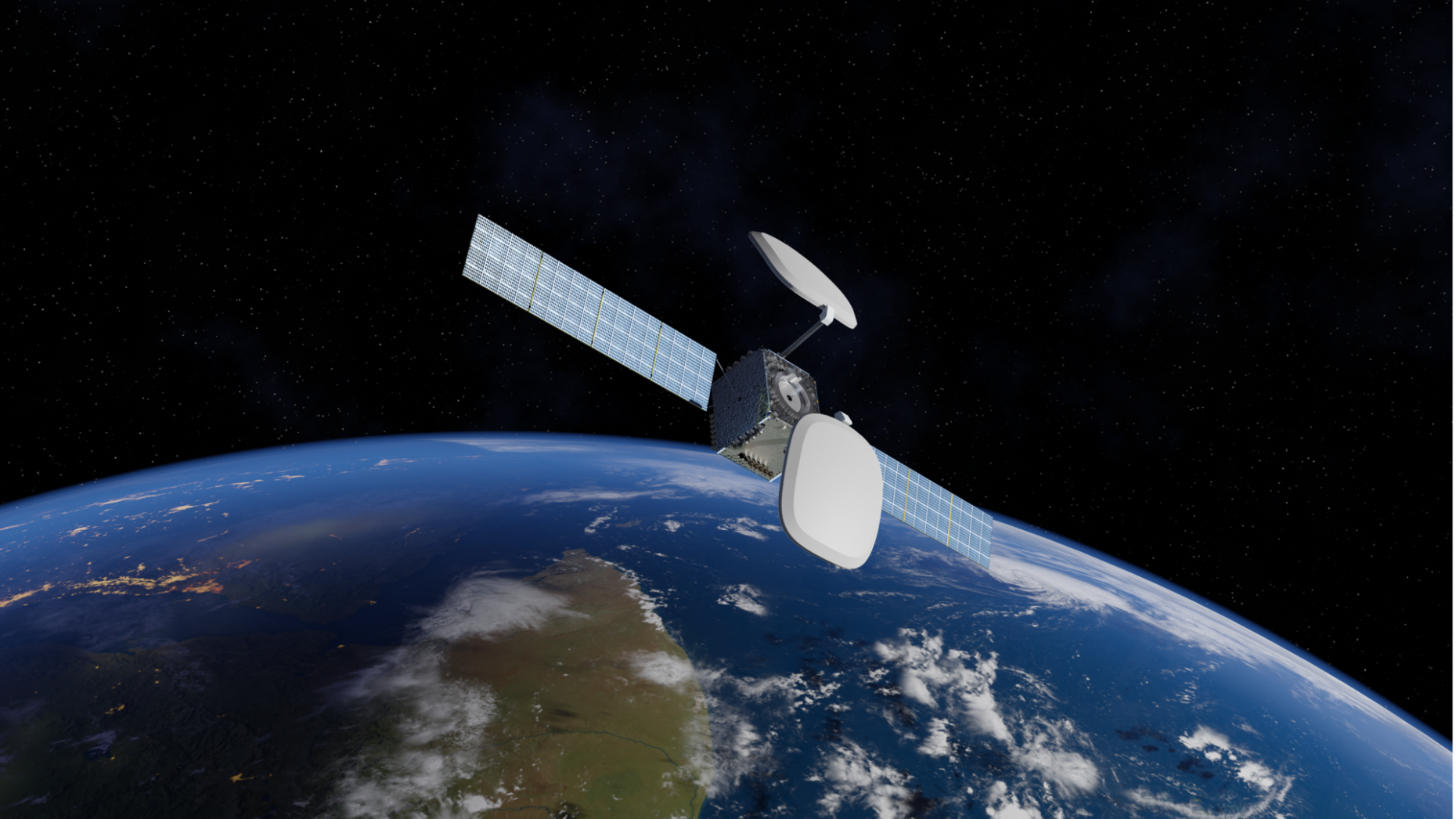 Satellit im Weltall kreist um die Erde