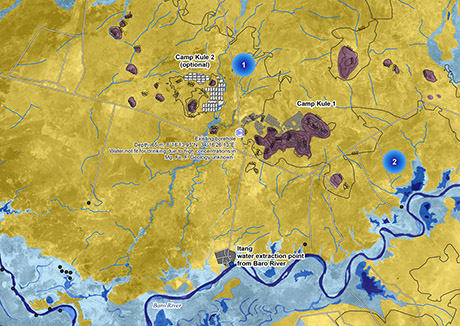 Hydrogeologische Karte des Gebiets rund um das Flüchtlingscamp Kule