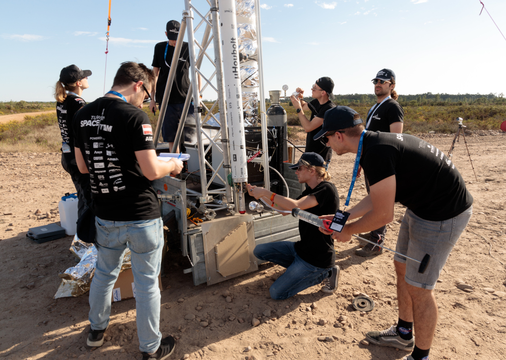The TU Vienna Space Team during the preparation work for the rocket launch