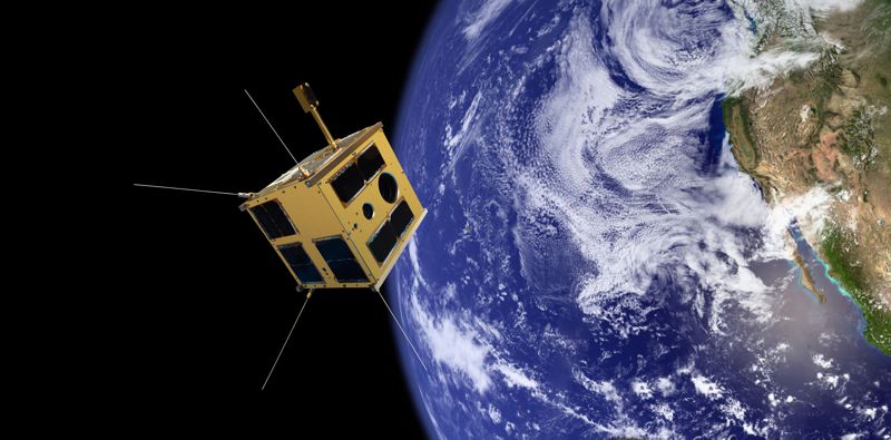 Satellit schwebt über der Erde im Weltall