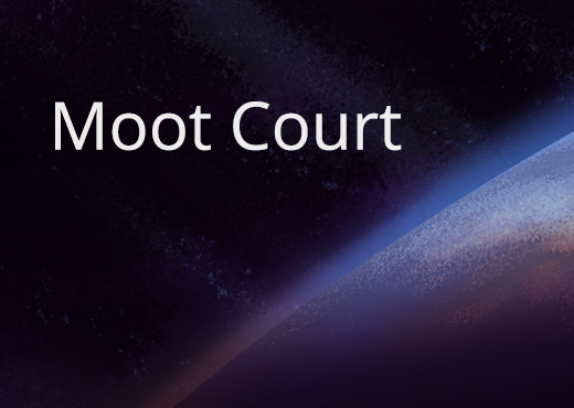 Schriftzug Moot Court auf gezeichnetem Weltraum